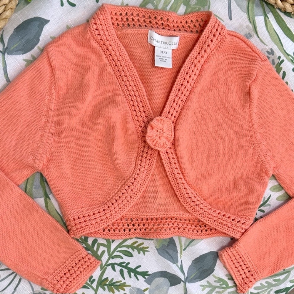 Vintage Toddler Girl Crochet Knit Cardigan Floral Crochet Closure Charter Club